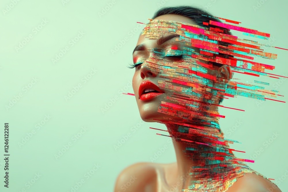 Poster abstract portrait of a woman with digital effects creating a unique visual experience