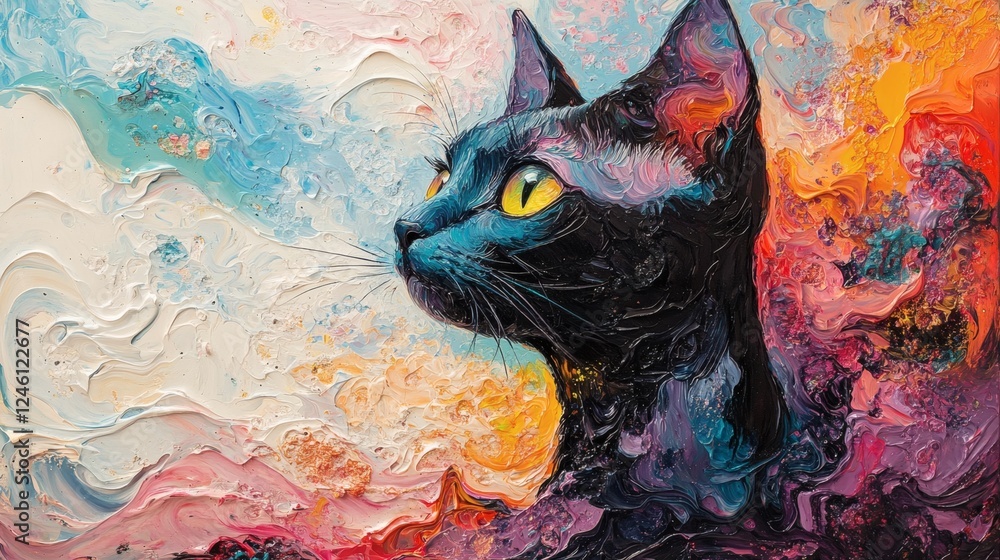 Poster fluid paint abstract expressionism depict a siamese cat surrounded by swirling pastels the full canv