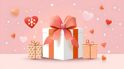 Fototapeta premium festive gift box with large ribbon surrounded by hearts and smaller gifts creates joyful