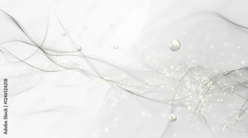 Poster abstract swirling lines and bubbles create a fluid texture on a white background in a serene composi