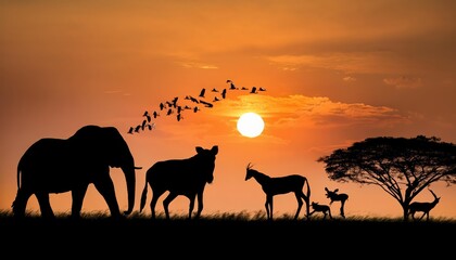 Fototapeta na wymiar Majestic Wildlife Silhouettes Illuminate the Earth Against an Ethereal Globe, Symbolizing the Importance of Conservation under the Vast and Mysterious Cosmos.