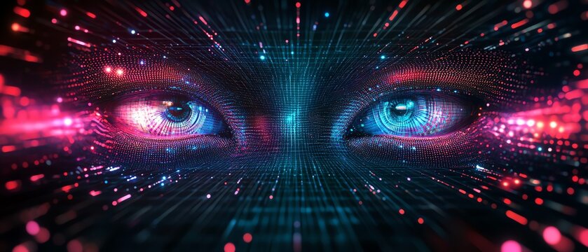 AIpowered holographic interface with binary code patterns