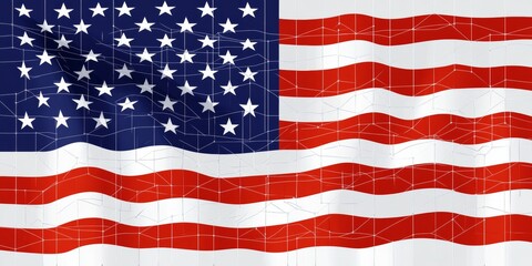 Fototapeta premium Modern American Flag Illustration With Geometrical Lines on Waves Stripes And Stars, Vector Image