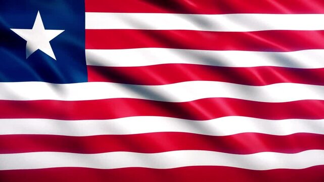 Liberia flag seamless loop animation. The National flag of liberia is 3d waving.