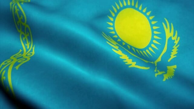 Khazakhastan flag seamless loop animation. The National flag of Khazakhastan is 3d waving.