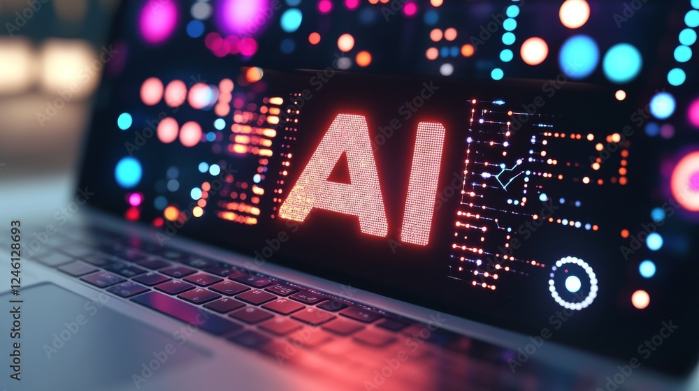 Aufkleber artificial intelligence abstract background laptop screen with ai and futuristic visuals