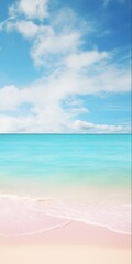 Tranquil Sea Shore. Serene Ocean Beach with White Sand and Blue Water Background