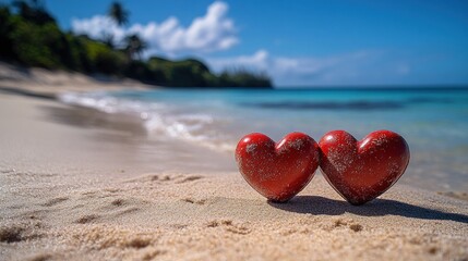 Tropical beach hearts, love, vacation, ocean