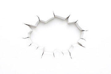 Fototapeta premium White wall with jagged round hole and cracks in minimalist design