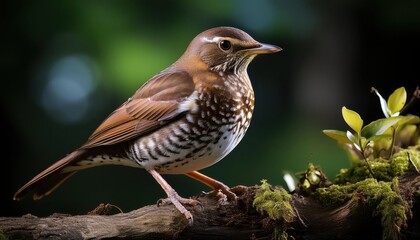 Enchanting Wood Thrush in Winter Forest, Feathered Beauty Camouflaged Amongst SnowCovered Branches, Capturing the Peaceful Tranquility of a Winters Dawn.