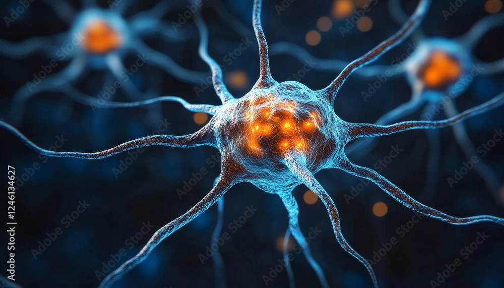 Poster glowing neuron network abstract visualization of brain activity and neural connections