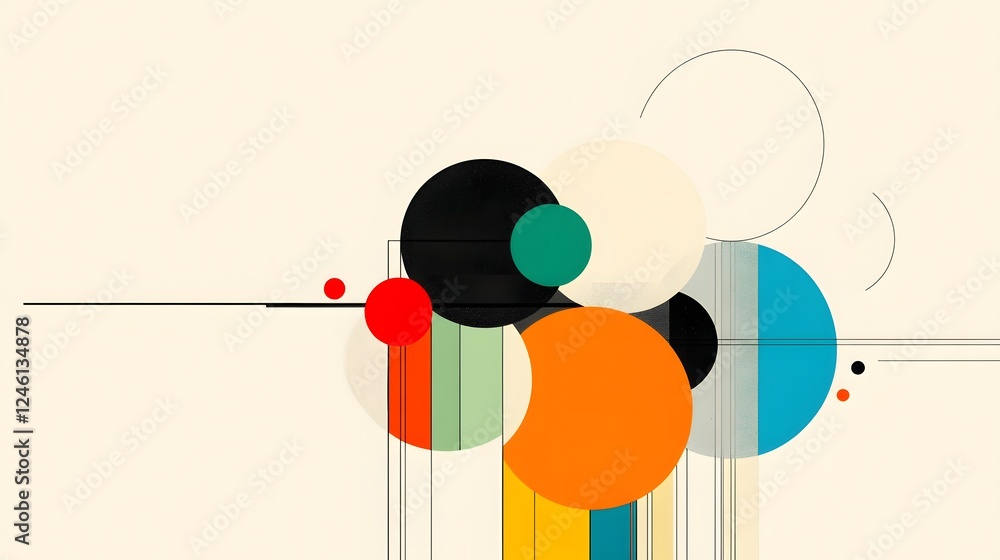 Poster abstract geometric composition with colorful circles and lines