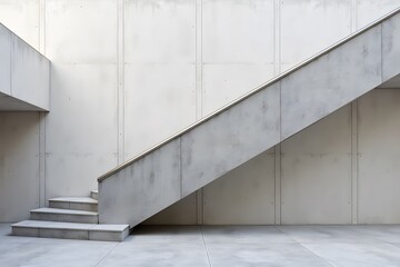 Minimalist concrete staircase against industrial wall in modern architecture design