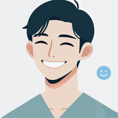 The face of a happy man. Avatar of a laughing young man. Portrait. Vector flat illustration