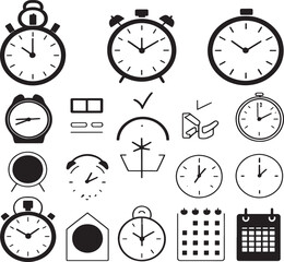 Fototapeta premium Time Management Icons Featuring Clocks and Alarms