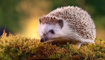 Adorable Hedgehog Exploring its Woodland Home, Snuggled among Forest Leaves and Mushrooms, Basking in the Warm Sunlight, Showcasing the Charm of Natures Small Wonders.