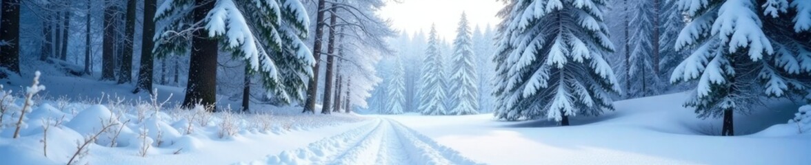 Fototapeta premium The forest is blanketed with a thick layer of snow, snowy woods, frozen landscape, winter wonderland