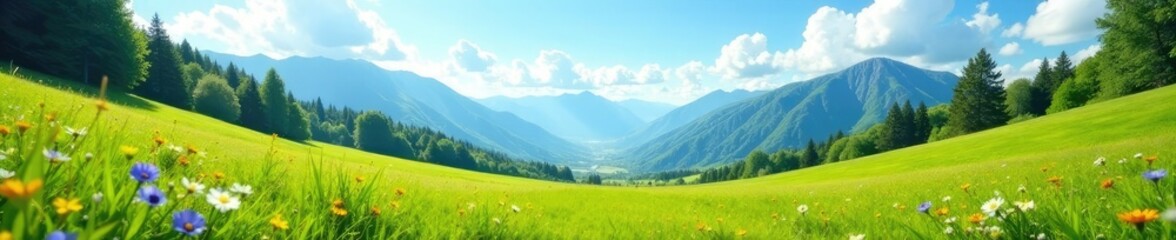 The air is crisp and clean in a mountain meadow, scenery, landscape, peaceful