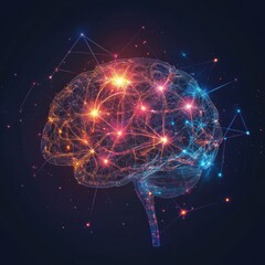 Scientific depiction of brain and nervous system with glowing neuron pathways and electrical pulses. Generative AI