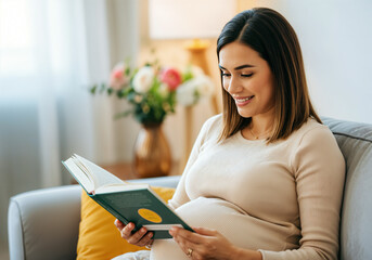 Obraz premium Cozy Reading Moments: A Pregnant Woman Enjoying a Book 