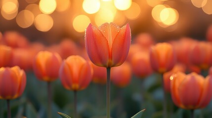 beautiful tulip flowers in the garden at sunset soft focus