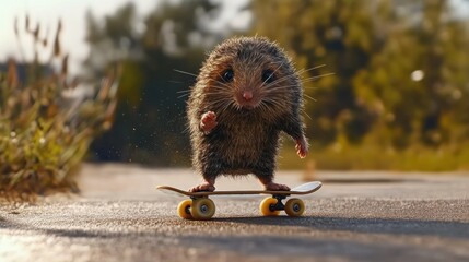 Skateboarding creature mastering tricks on a sunny afternoon in an open park setting
