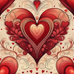 Generated image Hand-drawn Valentine's Day seamless light pattern with abstract hearts and romantic motifs