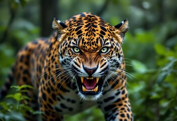 Obraz premium Majestic Jaguar in the Amazon Rainforest: A Stunning Close-Up