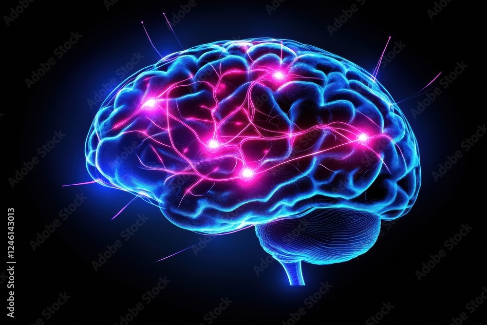 Aufkleber scientific depiction of brain and nervous system highlighting glowing neuron pathways and electrical