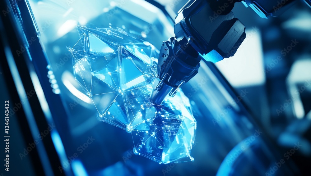 Aufkleber robotic arm assembling futuristic component in factory