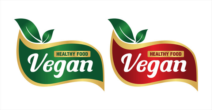 vegan food logo sticker label sign symbol modern design for product package Organic, healthy vegetarian fresh organic product