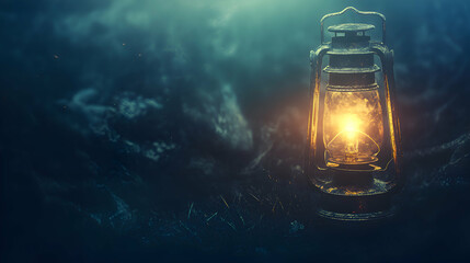 A lone lantern glowing softly in the dark, surrounded by shadows, symbolizing guidance and finding ones way in dark times