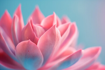 Fototapeta premium close up of pink cactus flower on blue background, soft focus. Generative AI