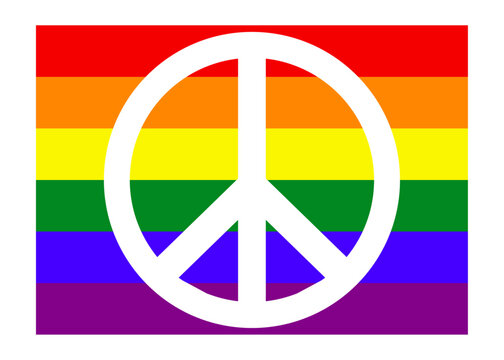 Logo lgbt. Mes del orgullo.  Bandera arcoiris con el s&iacute;mbolo de la paz