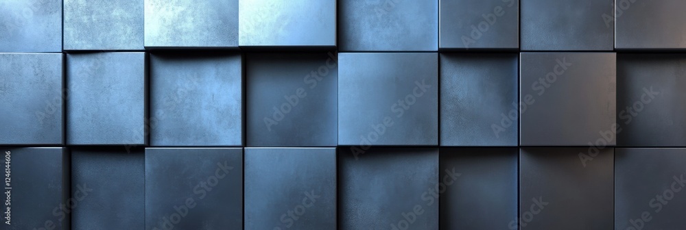 Poster abstract geometric background featuring blue 3d cube pattern with shadows