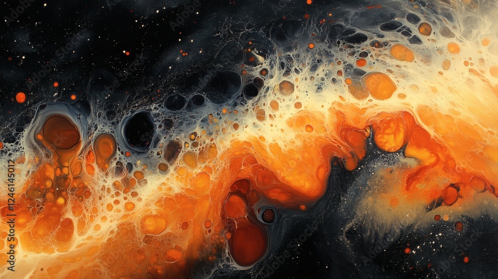 Poster full canvas abstract painting of aliens traversing mars thick oil paint fluid art combine in a surre