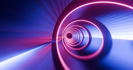 Futuristic architecture background neon arch tunnel 3d render