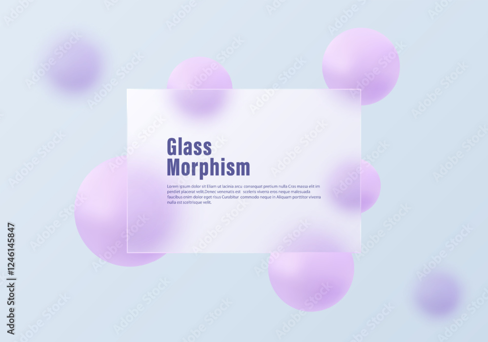 Poster abstract background, sphere and partition. website landing page in glass morphism style.