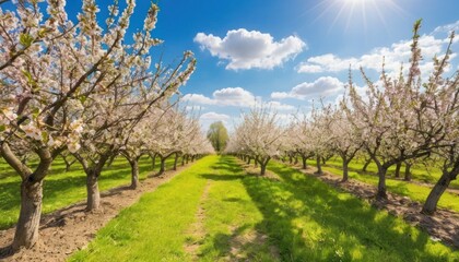 Obraz premium Blossoming Orchard Under a Bright Sky