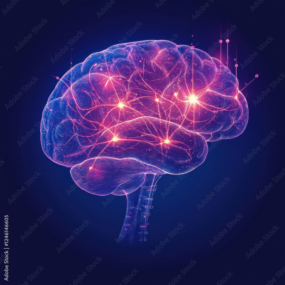 Poster illuminated neurons showcase the complexity of the brain and nervous system with vibrant electrical 