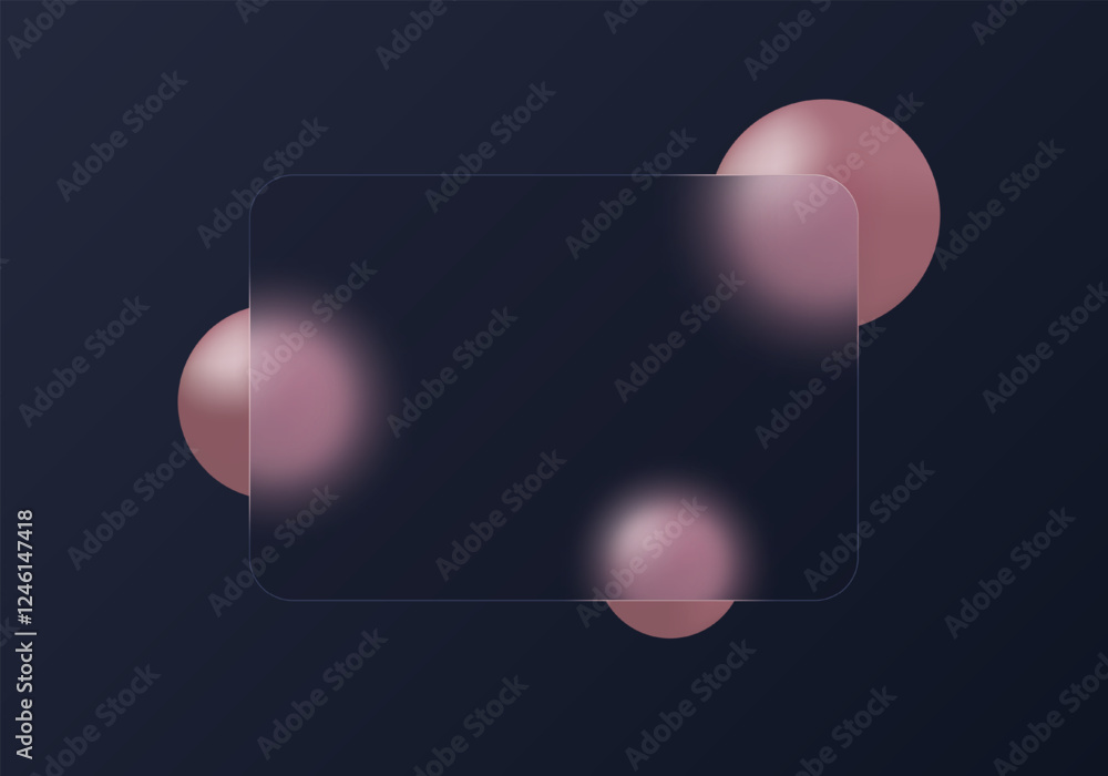 Poster glass morphism website landing page template. presentation screen with glass overlay effect on float