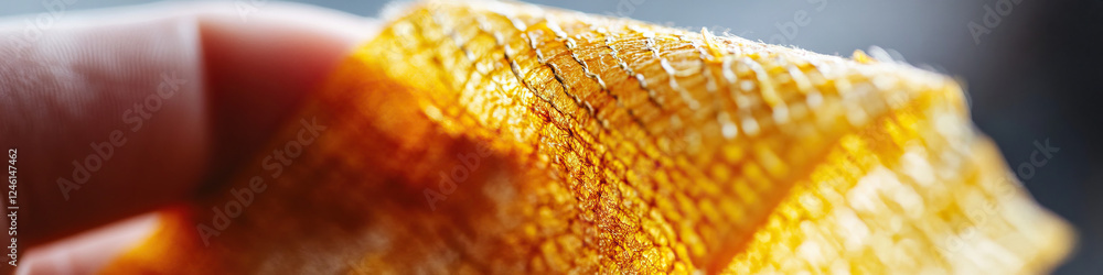 Poster close-up of translucent textured material with interwoven threads