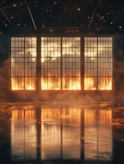 Fototapeta premium A dramatic view of a burning building interior.