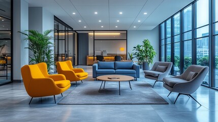 Fototapeta premium Facilities Assistant Arranging Ergonomic Furniture in Renovated Office - Ideal for Workplace Design Projects