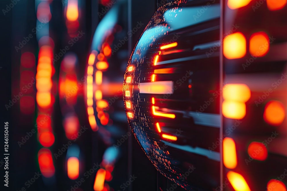 Poster close-up of futuristic digital dna sequencing interface with glowing holographic elements symbolizin