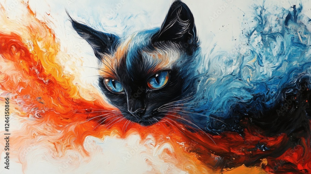 Poster full canvas painting of siamese cat bold pastels and fluid art forming its shape with sharp edges an