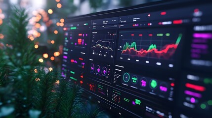 Modern Data Visualization on Screen with Greenery in Background