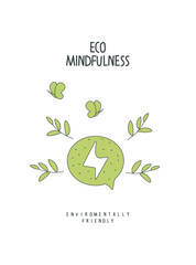 Vector cartoon sign sketch of green energy. Environmentally friendly planet concept. Think Green. Protect the World from pollution concept.