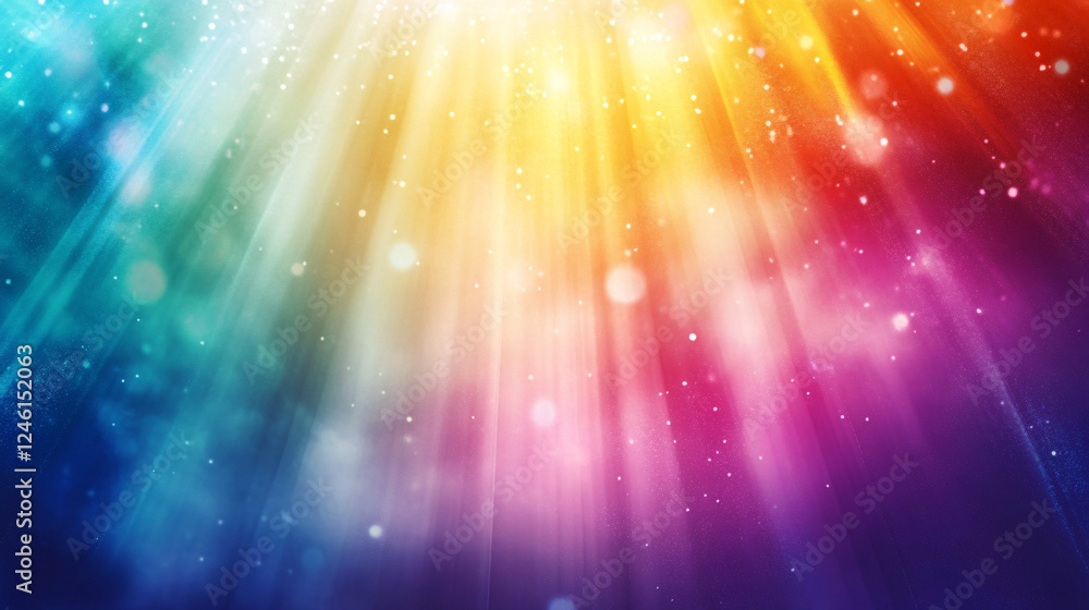 Poster a mesmerizing abstract composition of radiant multicolored light rays shining through a dreamy atmos