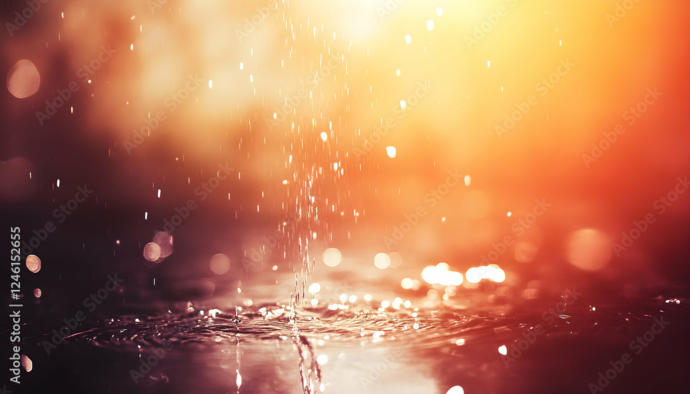 Poster abstract image of water droplets falling and splashing, creating a vibrant and dynamic scene. warm g
